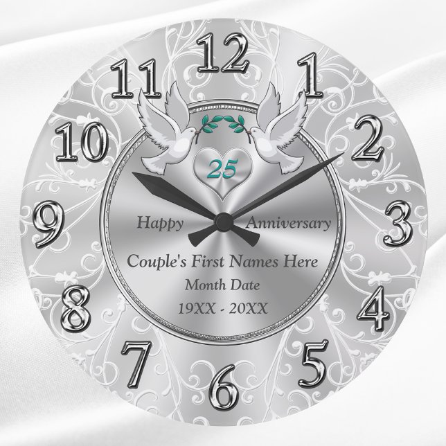 Grande Horloge Ronde Cadeaux personnalisés du 25e anniversaire du Maria (25 year anniversary gift. Gift for wife 25th anniversary. Traditional 25th Anniversary Gifts. )