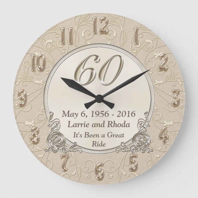 Grande Horloge Ronde Cadeaux personnalisés du 60e anniversaire Mariage (Recto)