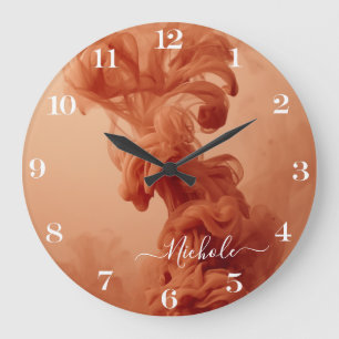 Grande Horloge Ronde Cadran Abstrait en Terracotta Fumé Personnalisé
