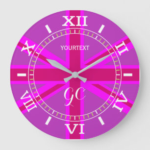 Grande Horloge Ronde Cadran britannique fuchsia personnalisé de drapea