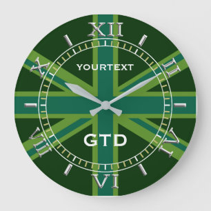 Grande Horloge Ronde Cadran britannique vert personnalisé de drapeau