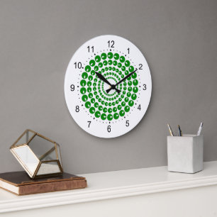 Grande Horloge Ronde Cadran - Cercles concentriques de perles vertes