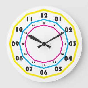 Grande Horloge Ronde cadran cyan magenta jaune noir