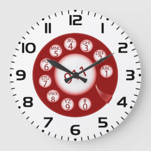 Grande Horloge Ronde Cadran de téléphone rotatif rouge numéro d'urgence
