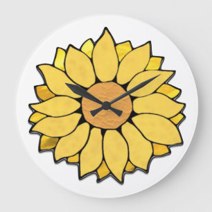 Grande Horloge Ronde Cadran de Tournesol en Verre Coloré
