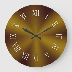 Grande Horloge Ronde Cadran métallisé or foncé avec chiffres romains