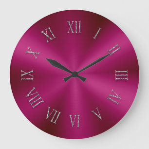 Grande Horloge Ronde Cadran métallisé rouge avec chiffres romains