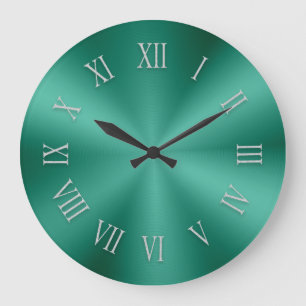 Grande Horloge Ronde Cadran métallisé vert sarcelle brillant avec chiff