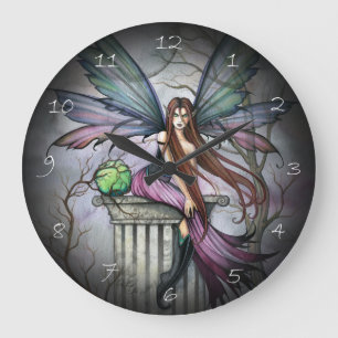 Grande Horloge Ronde Cadran mural d'art fantastique gothique féerique