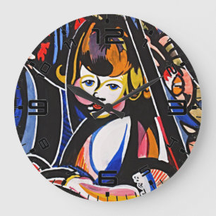 Grande Horloge Ronde Cadran mural d'art moderne enfant fauve
