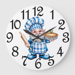 Grande Horloge Ronde Cadran mural en acrylique Gnome de cuisine