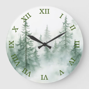Grande Horloge Ronde Cadran mural Forêt brumeuse
