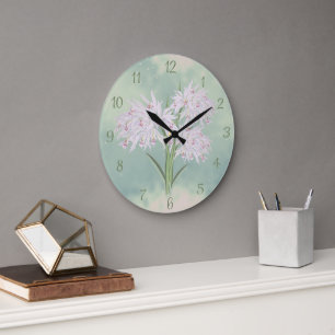 Grande Horloge Ronde Cadran mural Orchidées Aquarelle Pastel Moody