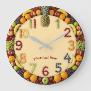 Grande Horloge Ronde Cadran mural vibrant de salade de fruits d'été - S