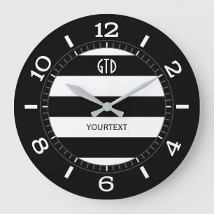 Grande Horloge Ronde Cadran noir et blanc personnalisé de rayures