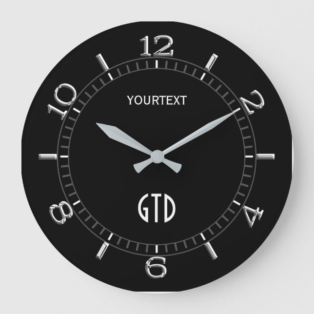 Grande Horloge Ronde Cadran noir solide Facilement personnalisé (Recto)