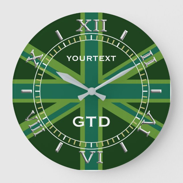 Grande Horloge Ronde Cadran personnalisé Green Union Jack British Flag (Recto)