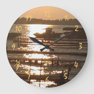 Grande Horloge Ronde Cadran Rond Magnifique de Coucher de Soleil