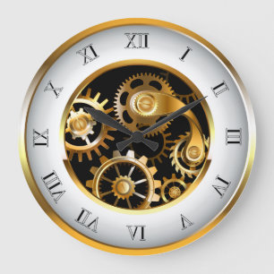 Grande Horloge Ronde Cadran Steampunk avec libellule