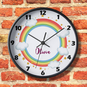 Grande Horloge Ronde Cadre de nom arc-en-ciel pour filles