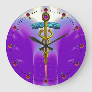 Grande Horloge Ronde Caducée Médical Symbole Or Violet Ultra Violet Pou