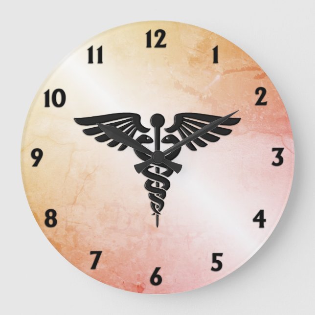 Grande Horloge Ronde Caduceus Médicale Look de marbre rustique (Recto)
