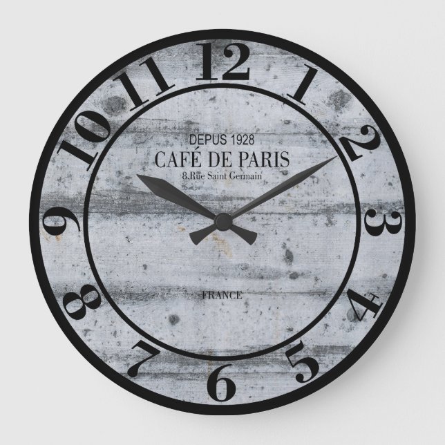Grande Horloge Ronde Cafe De Paris France Simulée Plaque En Bois (Recto)