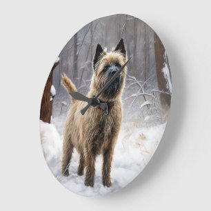 Grande Horloge Ronde Cairn Terrier Laissez tomber la neige Noël
