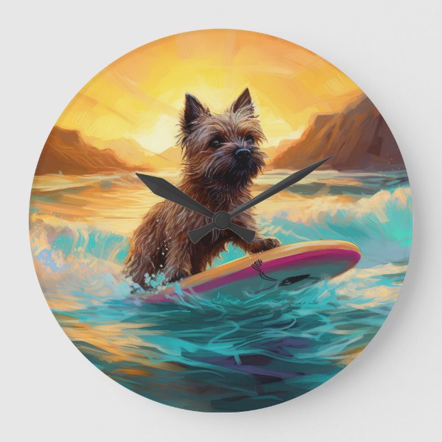 Grande Horloge Ronde Cairn Terrier Plage Surf Peinture (Recto)