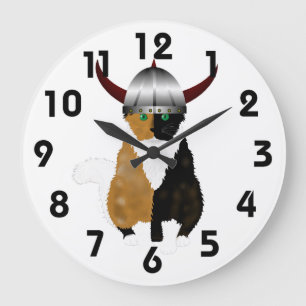 Grande Horloge Ronde Calico Viking Cat Clock