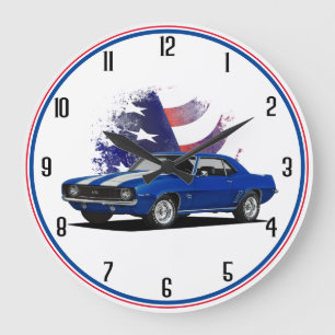 Grande Horloge Ronde Camaro bleu blanc rouge