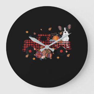 Grande Horloge Ronde Camion Citrouille Bulldog Thanksgiving Cadeau Hall