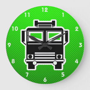 Grande Horloge Ronde Camion de pompiers vert