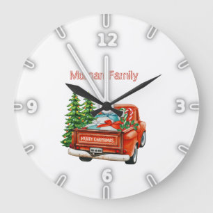 Grande Horloge Ronde Camion rouge sapins de Noël