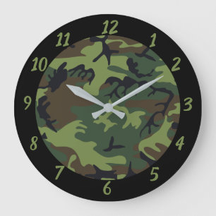 Grande Horloge Ronde Camouflage Green Black Military Theme