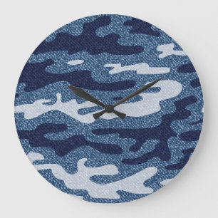 Grande Horloge Ronde Camouflage tacheté Denim Jeans Motif
