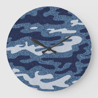 Grande Horloge Ronde Camouflage tacheté Denim Jeans Motif