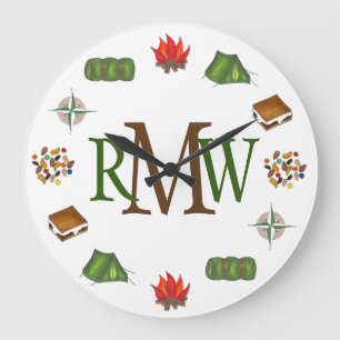 Grande Horloge Ronde Camping S'mores Tente Pompe Monogramme