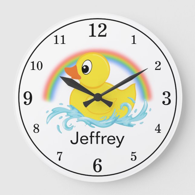 Grande Horloge Ronde Canard en caoutchouc jaune Acrylique personnalisée (Recto)