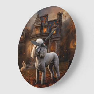 Grande Horloge Ronde Caniche Halloween Épouvantable