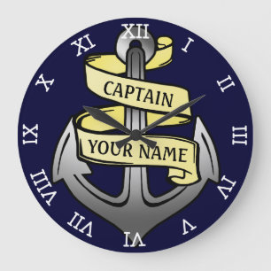 Grande Horloge Ronde Capitaine de bateau personnalisable votre Ancre