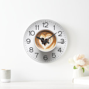 Grande Horloge Ronde Cappuccino Du Coeur En Coupe Blanche