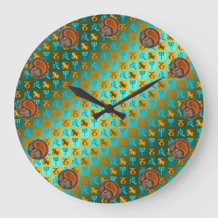 Grande Horloge Ronde Capricorne & Chien de Bois