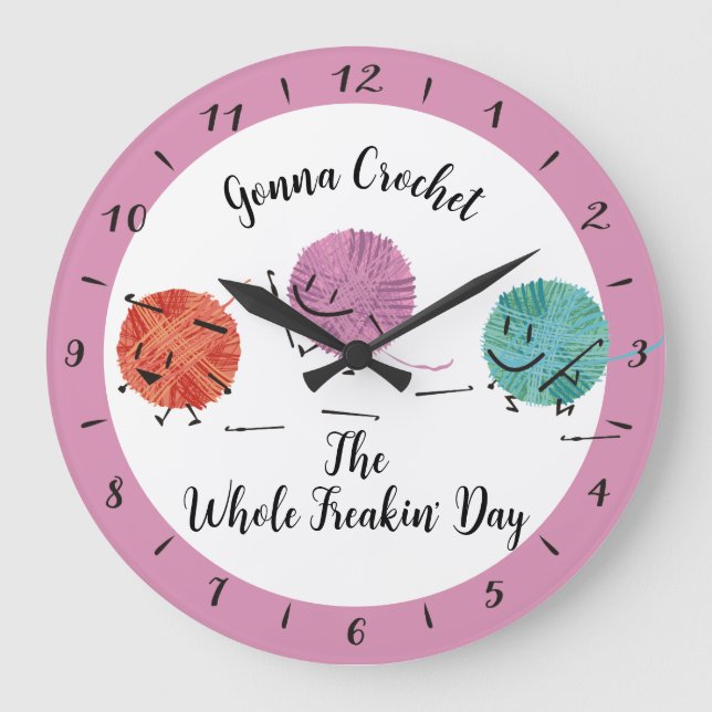 Grande Horloge Ronde Caractères de fils mignons crochet crochets person (Recto)