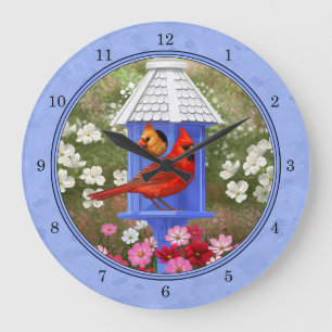 Grande Horloge Ronde Cardinaux et Rond Birdhouse Blue