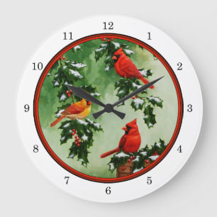 Grande Horloge Ronde Cardinaux rouges du Nord et Holly