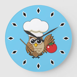 Grande Horloge Ronde Caricature de Chouette à Cuisine mignonne