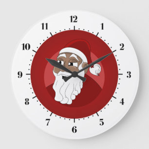 Grande Horloge Ronde Caricature du Père Noël noir