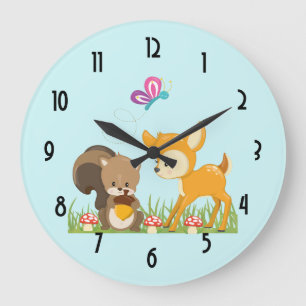 Grande Horloge Ronde Caricature joyeuse sur les forêts