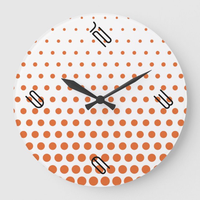 Grande Horloge Ronde Carotte Orange Polka Dot Blanc Moderne (Recto)